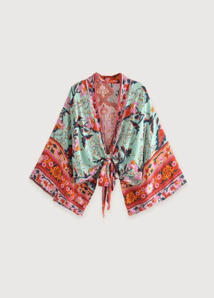 Kimono manche courte rouge et vert — Midori