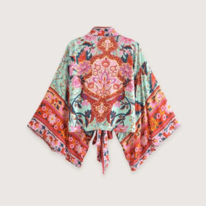 Kimono manche courte rouge et vert — Midori vue 2