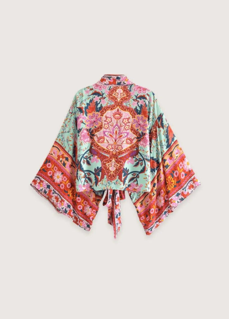 Kimono manche courte rouge et vert — Midori