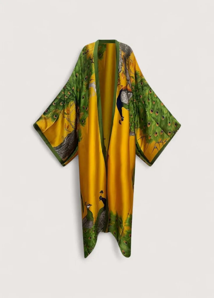 Kimono mousseline de soie femme vert orange — Midori