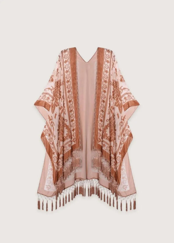 Kimono plage poncho brique rosé — Momoka