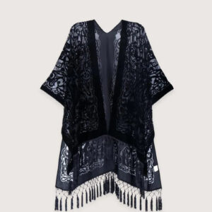 Kimono poncho noir brodé — Yamikiri