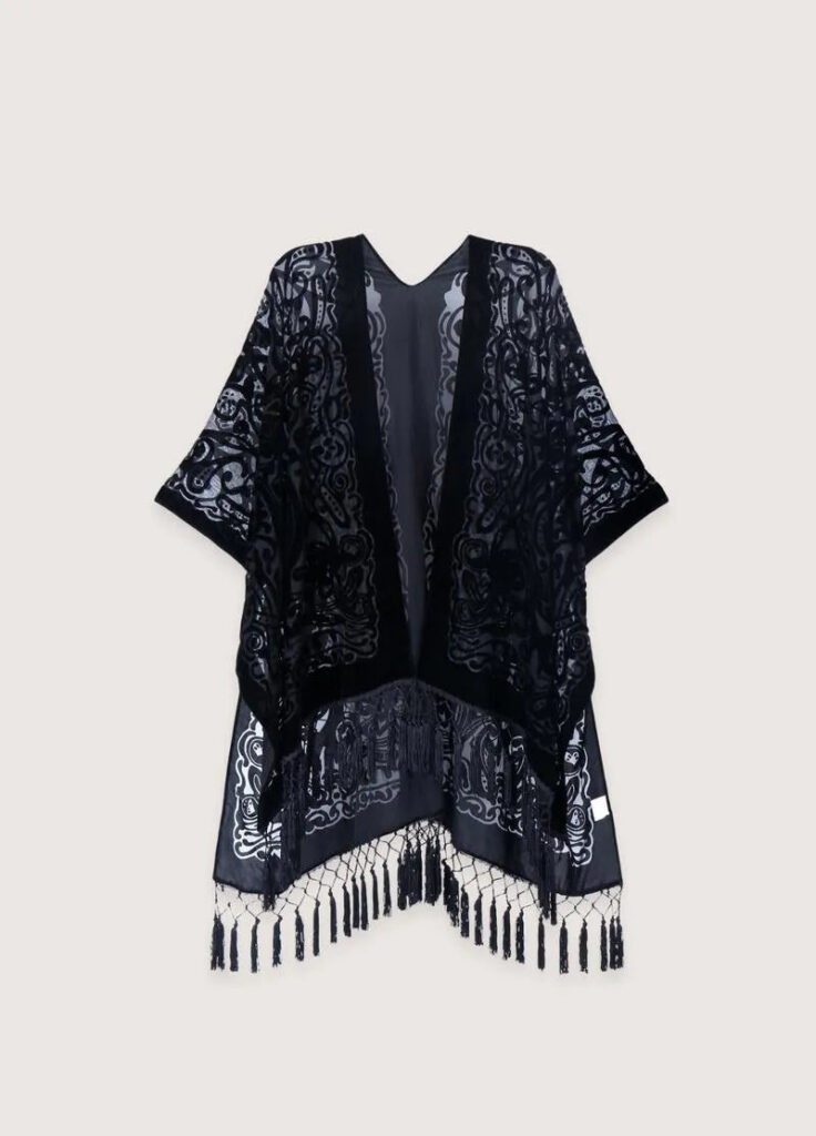 Kimono poncho noir brodé — Yamikiri