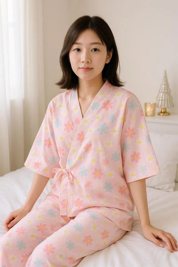 Kimono pyjama femme rose fleurie — Sakura