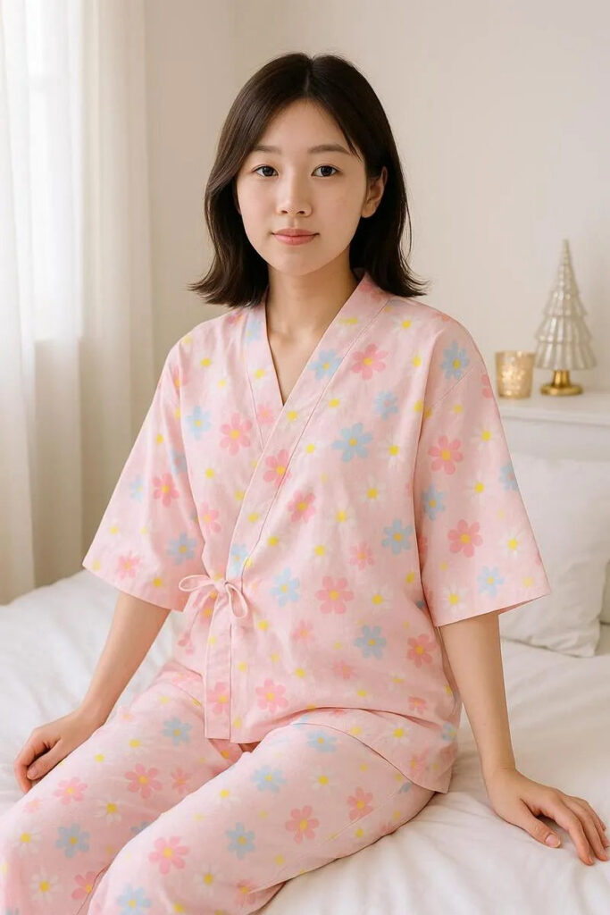 Kimono pyjama femme rose fleurie — Sakura