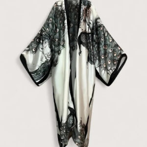 Kimono soie noir long femme — Shiro