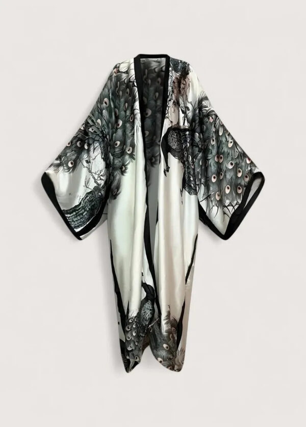 Kimono soie noir long femme — Shiro