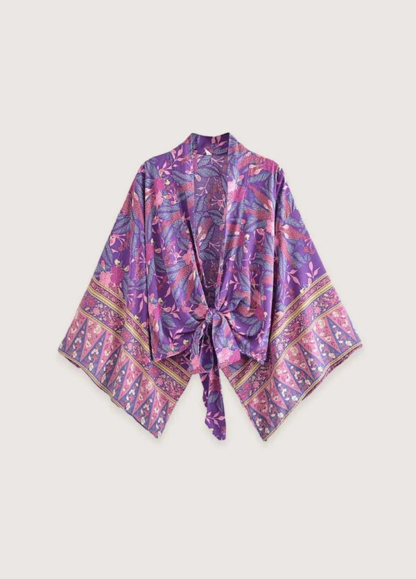 Kimono t-shirt court violet fleuri — Anzu
