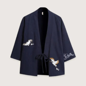 Kimono veste homme bleu marine en lin — Tsuru