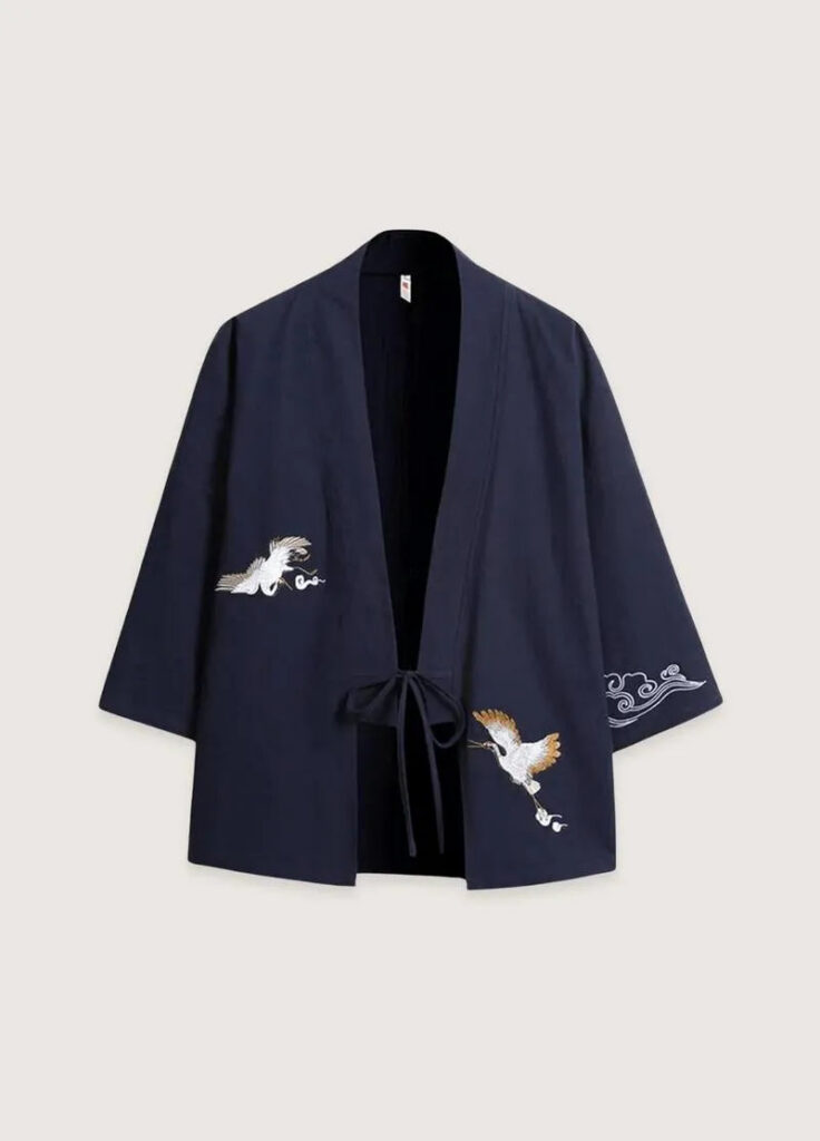 Kimono veste homme bleu marine en lin — Tsuru