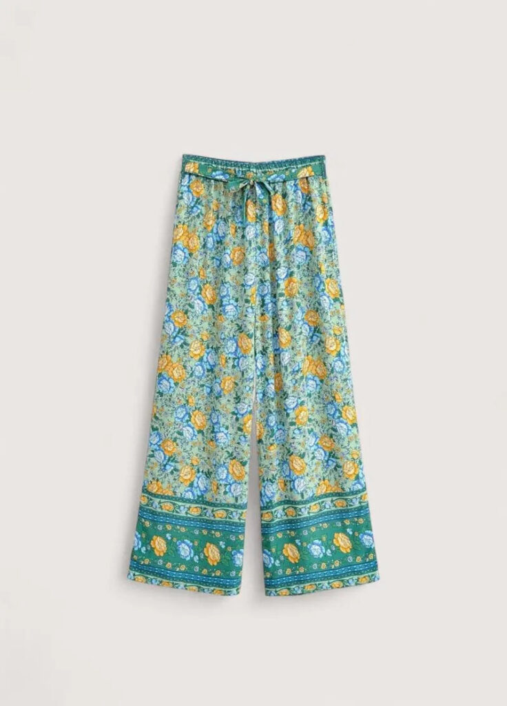 Pantalon kimono bleu fleuri — Mizuiro