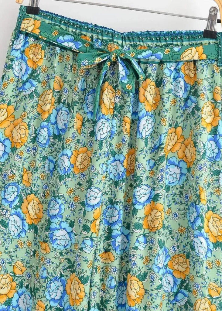 Pantalon kimono bleu fleuri — Mizuiro