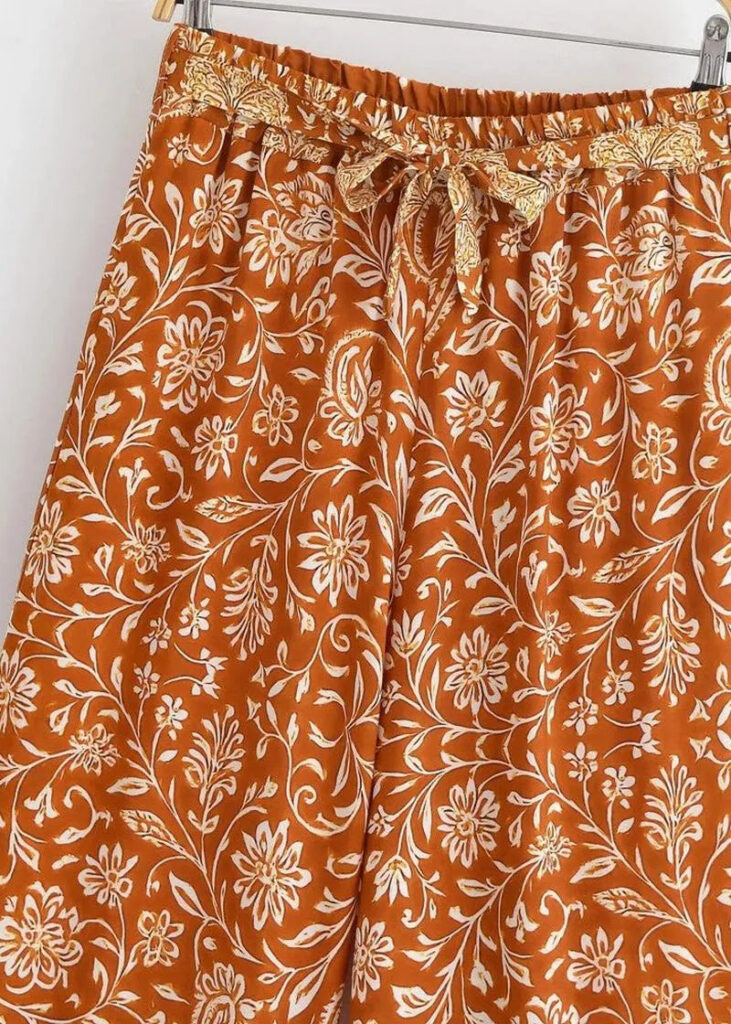 Pantalon kimono orange fleuri — Akane