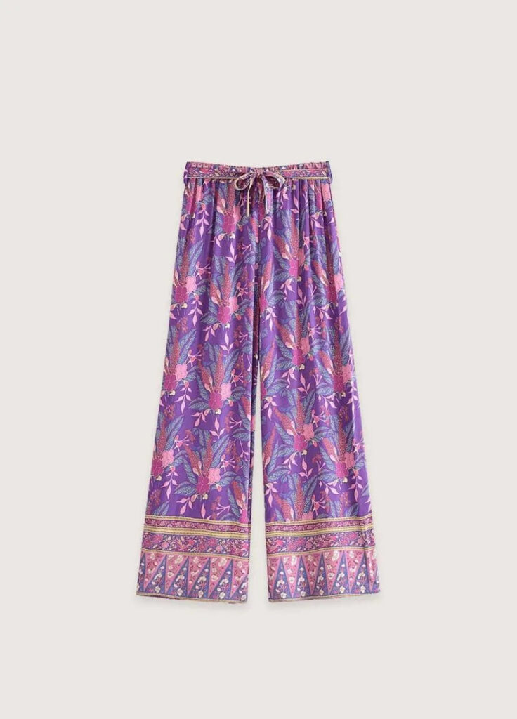 Pantalon kimono violet fleuri — Anzu