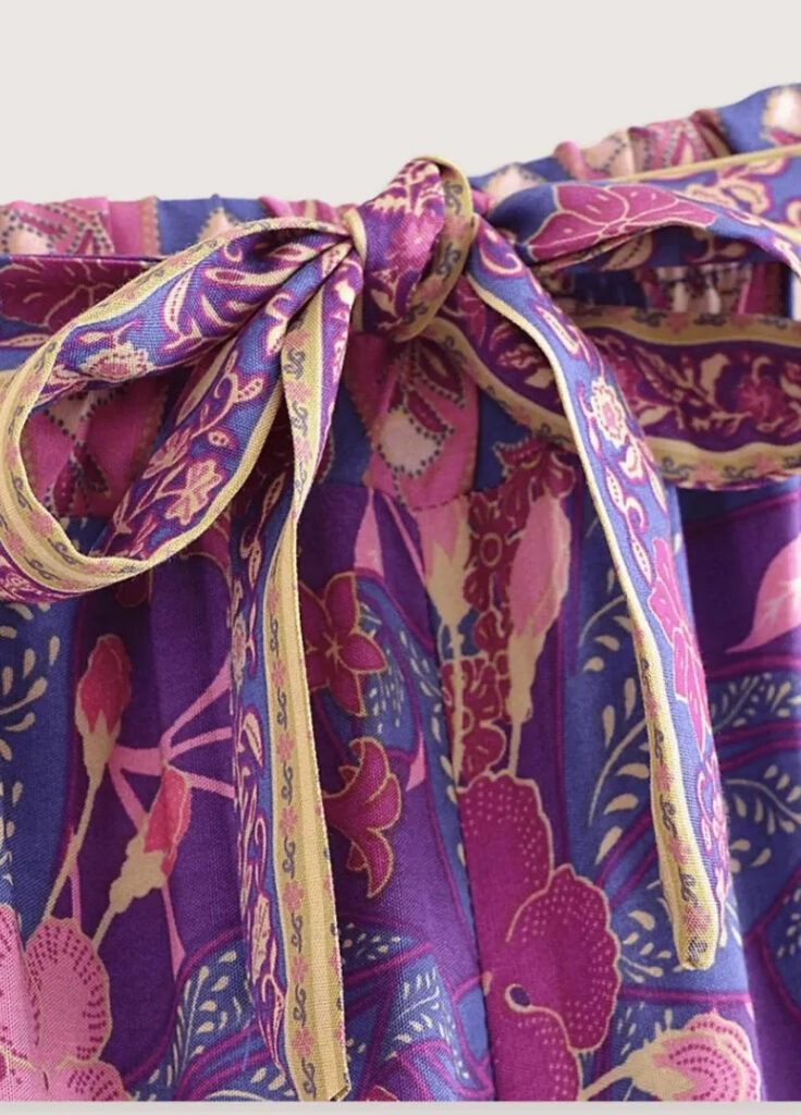 Pantalon kimono violet fleuri — Anzu