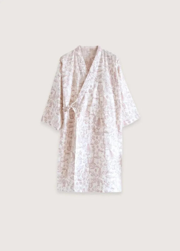 Peignoir kimono court en coton blanc — Yume