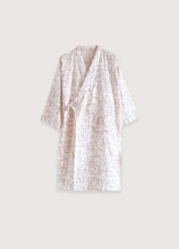 Peignoir kimono court en coton blanc — Yume