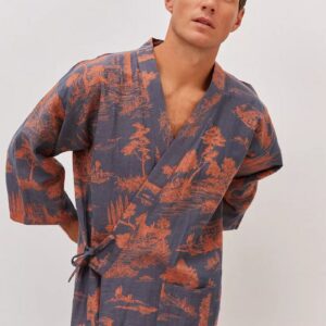 Peignoir kimono homme bleu — Edo vue 3