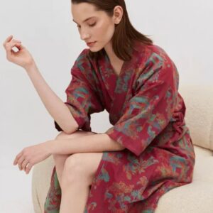 Peignoir kimono rouge femme — Kyoto vue 4