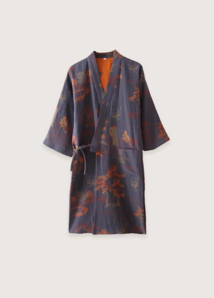 Peignoir style kimono bleu pour homme — Mizuha