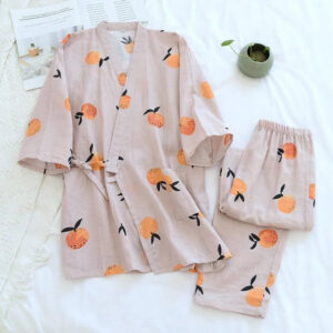 Pyjama japonais kimono orange — Momo vue 2