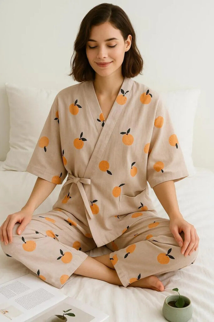 Pyjama japonais kimono orange — Momo