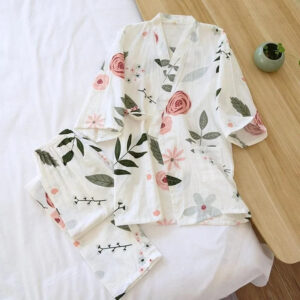 Pyjama kimono blanc floral — Hana vue 2