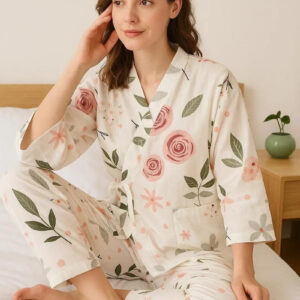 Pyjama kimono blanc floral — Hana