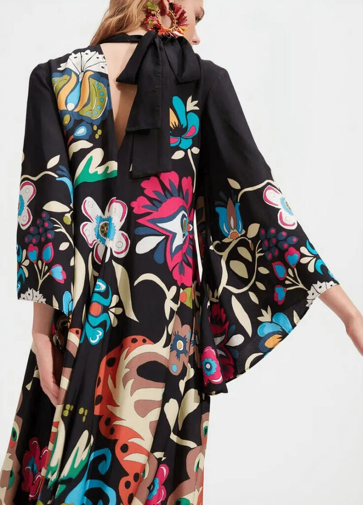 Robe kimono black floral — Kokoro