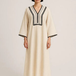 Robe Kimono Japonaise Ivoire Rayee Femme — Coupe Longue Fluide