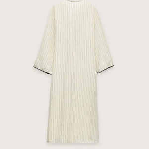 Robe Kimono Japonaise Ivoire Rayee Femme — Coupe Longue Fluide vue 4