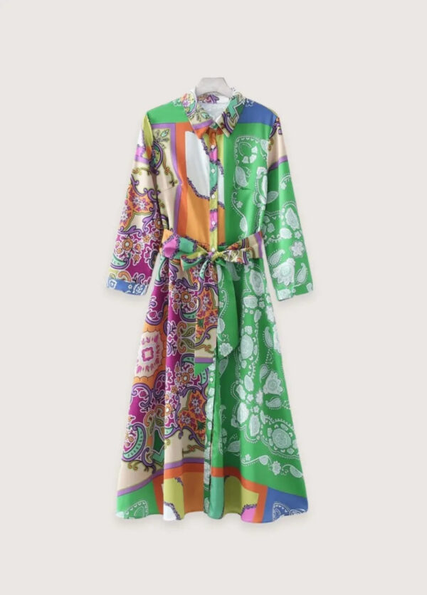 Robe kimono mi-longue verte — Fuzei