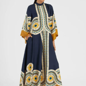 Robe Kimono de Soiree Bleu et Creme Femme — Motifs Geometriques