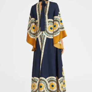 Robe Kimono de Soiree Bleu et Creme Femme — Motifs Geometriques vue 2