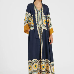 Robe Kimono de Soiree Bleu et Creme Femme — Motifs Geometriques vue 3