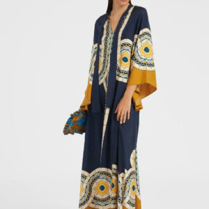 Robe Kimono de Soiree Bleu et Creme Femme — Motifs Geometriques vue 4