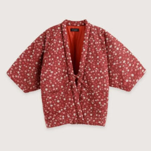 Veste japonaise kimono rouge fleuri — Kurenai