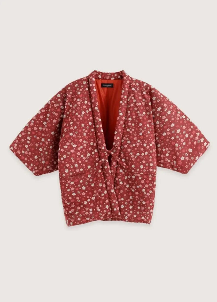 Veste japonaise kimono rouge fleuri — Kurenai