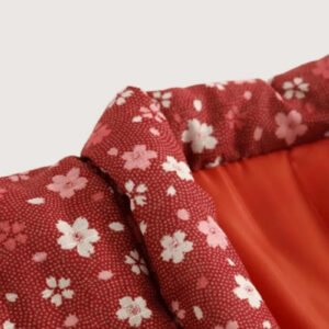 Veste japonaise kimono rouge fleuri — Kurenai vue 3