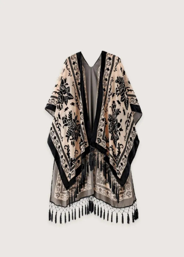 Veste kimono beige et noire — Tsukikage