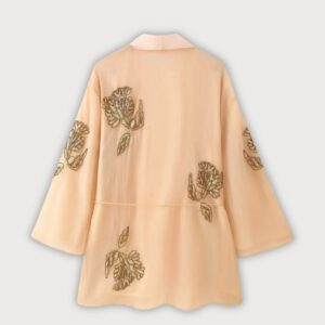 Veste kimono femme — Beige Brodée vue 2