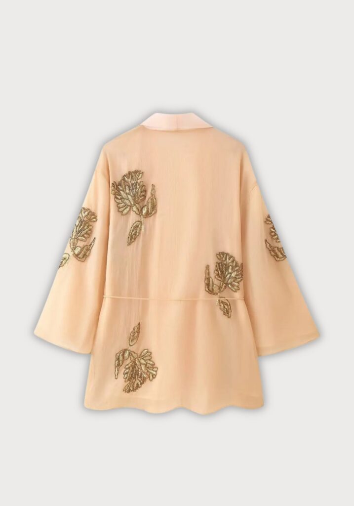 Veste kimono femme — Beige Brodée