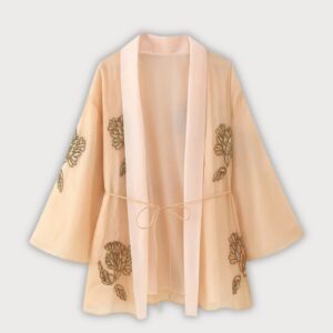 Veste kimono femme — Beige Brodée
