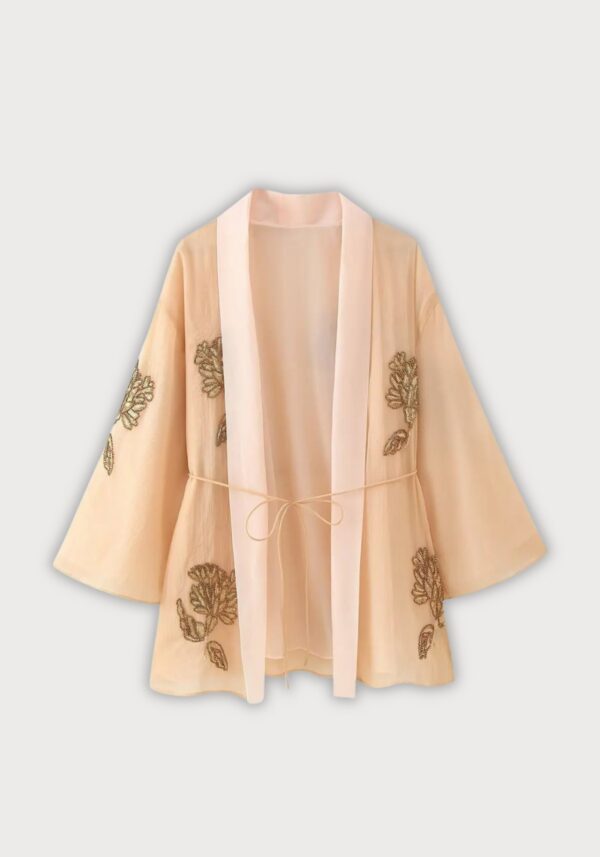 Veste kimono femme — Beige Brodée