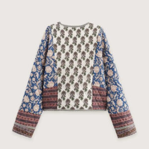 Veste Kimono Matelassee Bleue Femme — Patchwork Floral Japonais vue 2