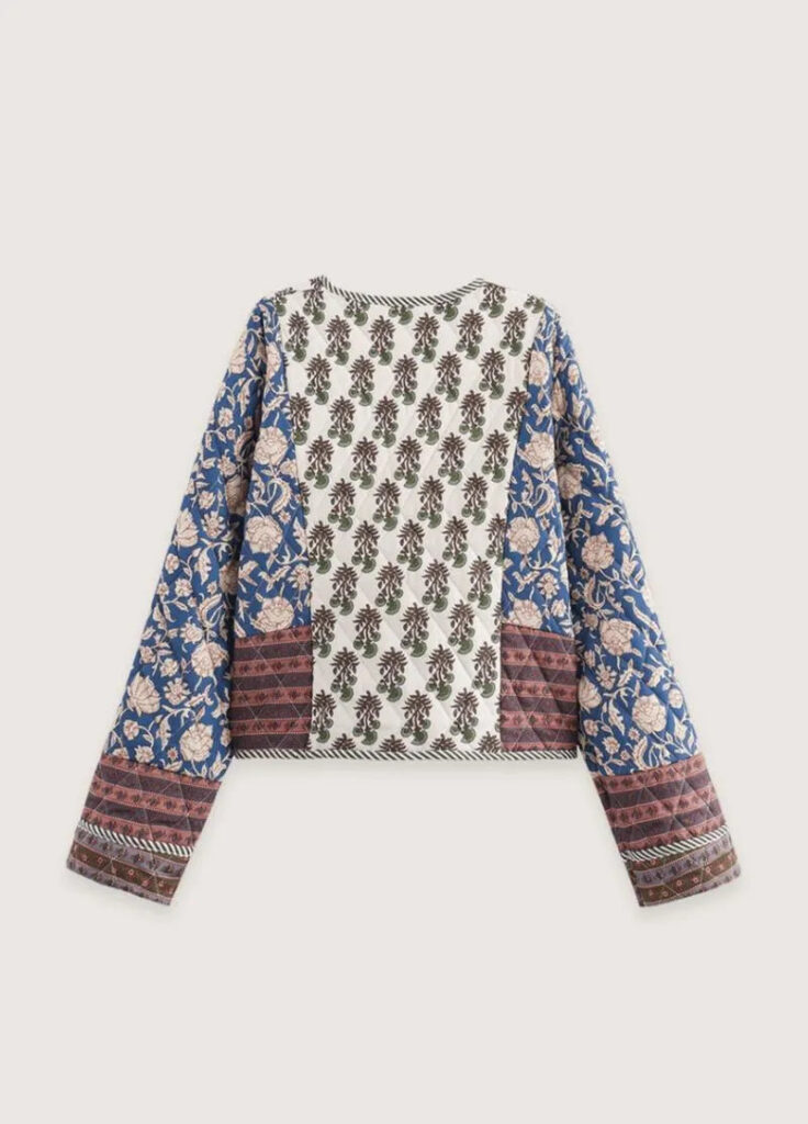 Veste Kimono Matelassee Bleue Femme — Patchwork Floral Japonais
