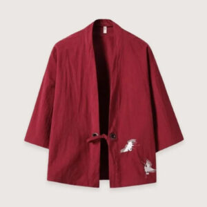 Veste kimono homme japonais lin rouge — Aka