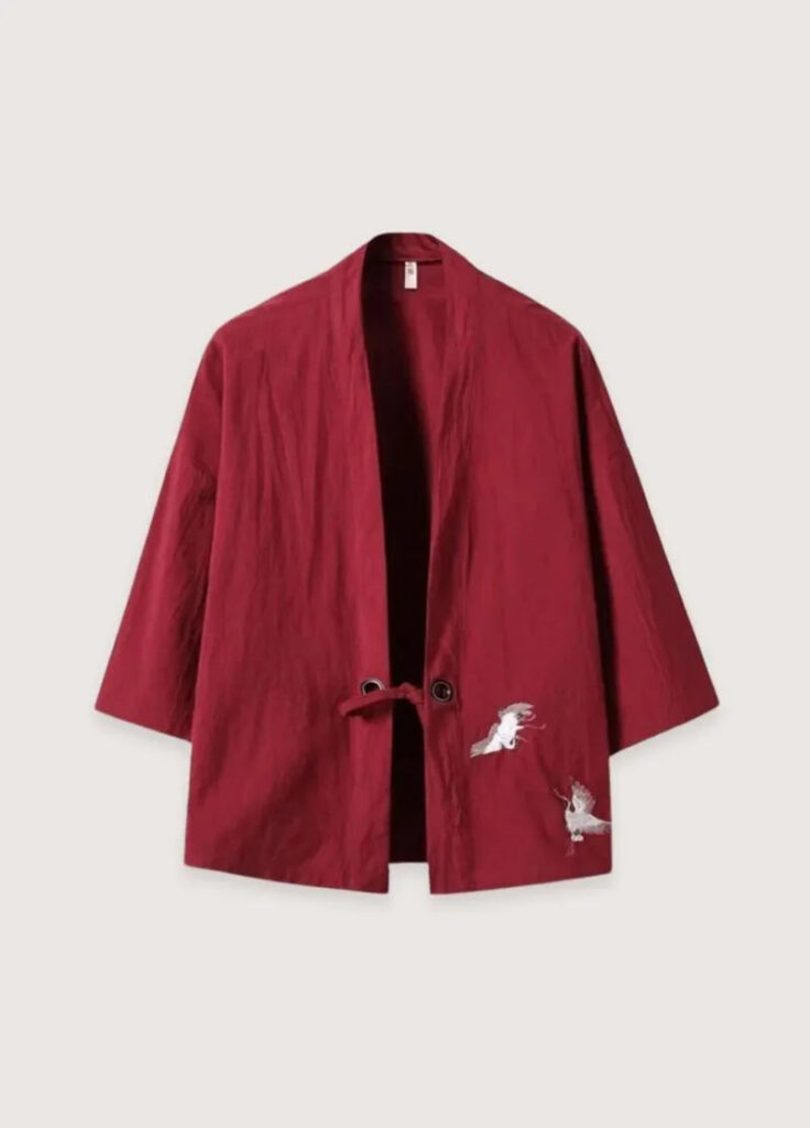 Veste kimono homme japonais lin rouge — Aka