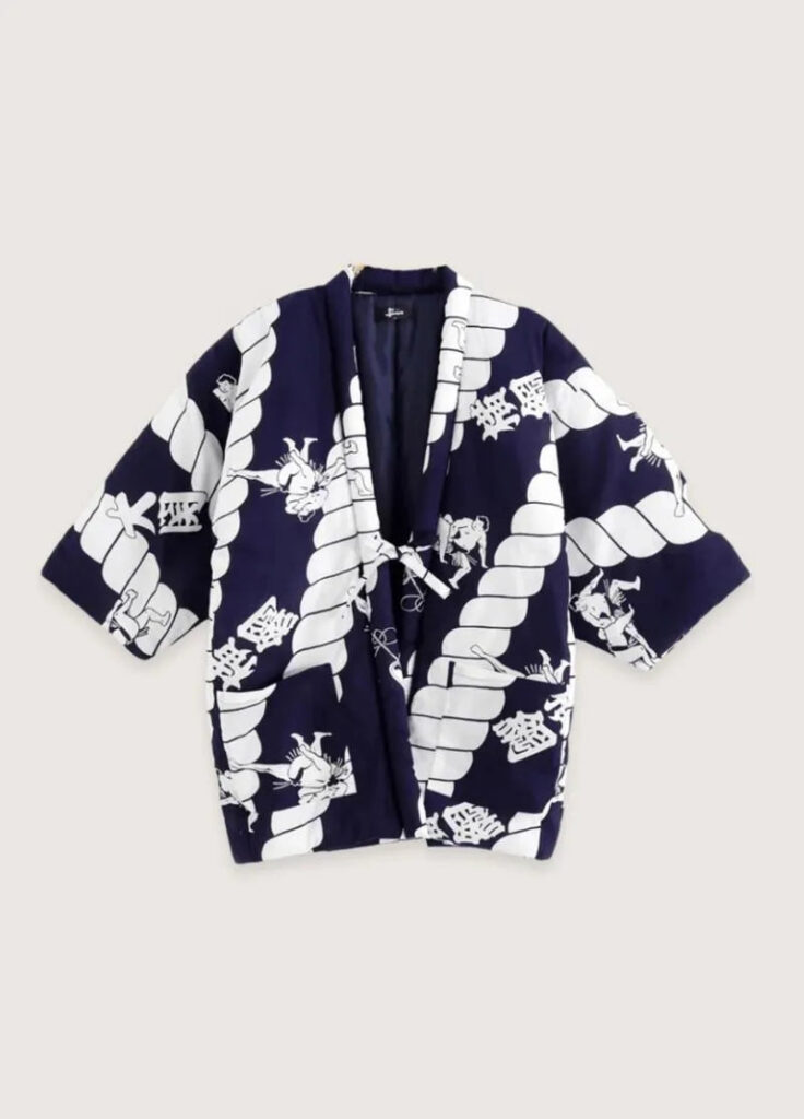 Veste kimono japonaise bleu et blanc — Aojin