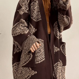 Veste kimono marron — Motifs Paisley